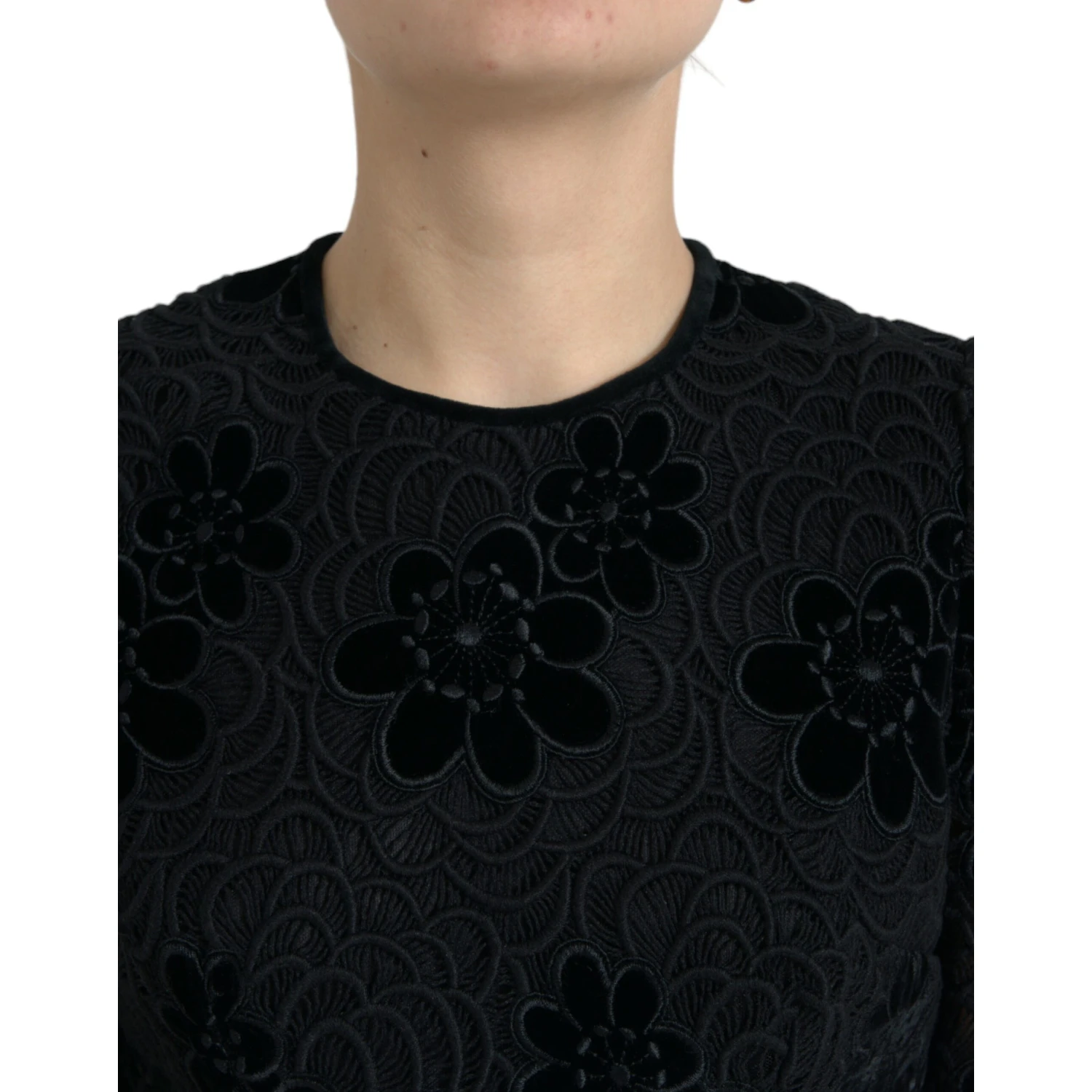 Black Floral Lace Cotton Bodycon Dress