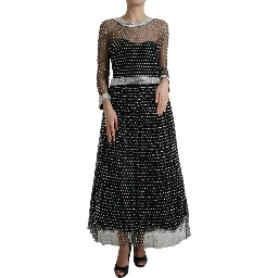 Black Crystal Embellished A-line Gown Dress