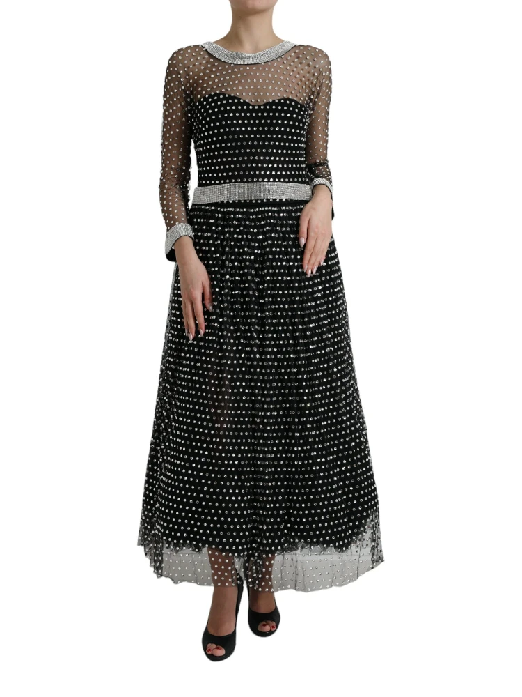 Black Crystal Embellished A-line Gown Dress