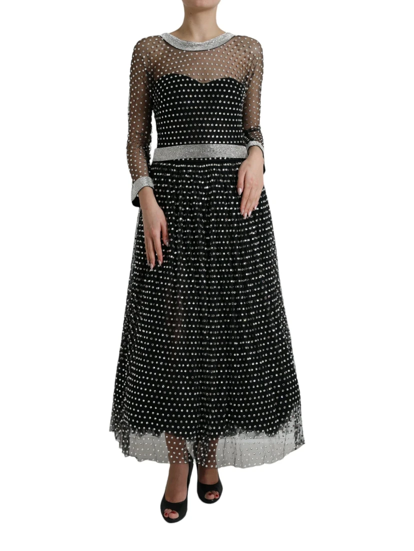 Black Crystal Embellished A-line Gown Dress