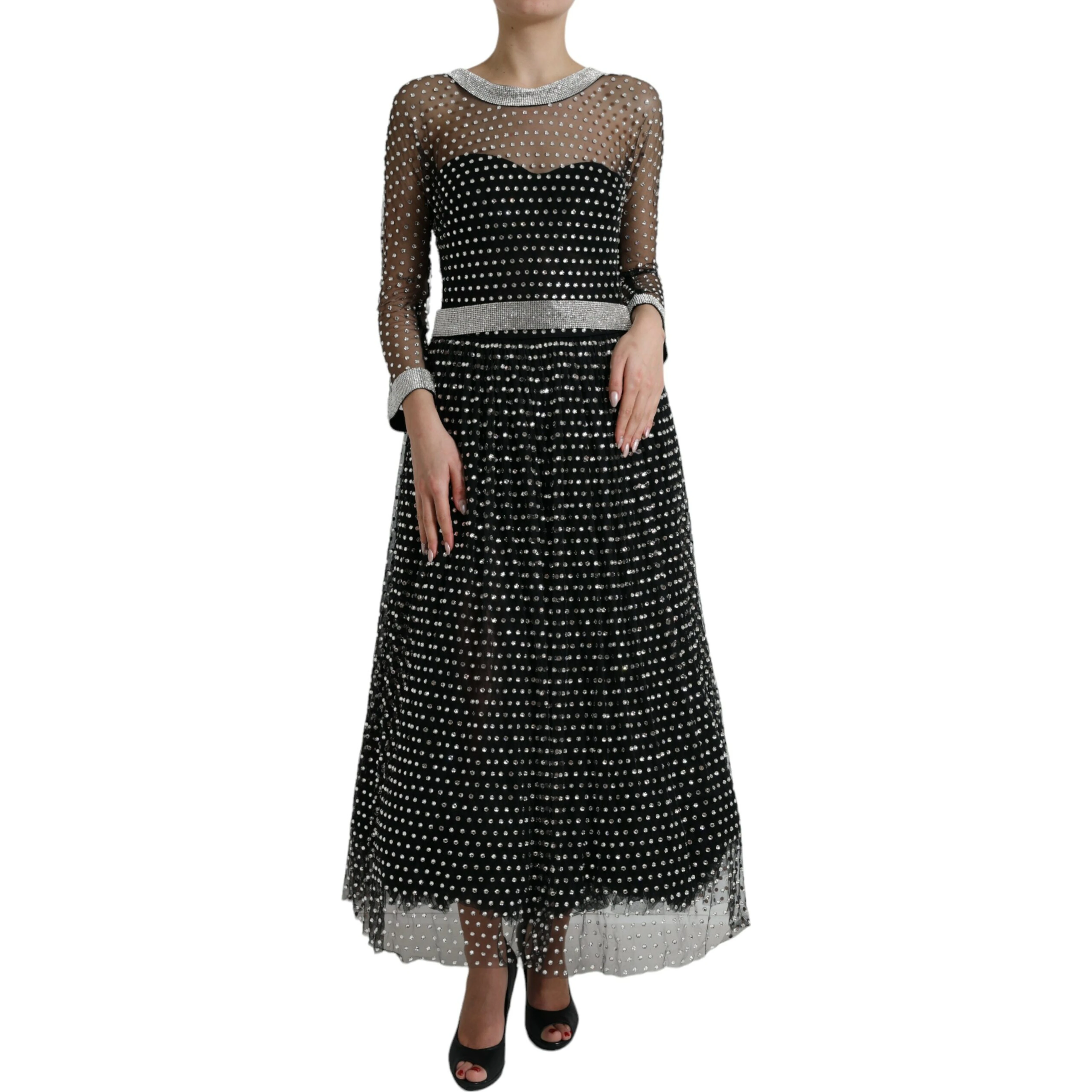 Black Crystal Embellished A-line Gown Dress