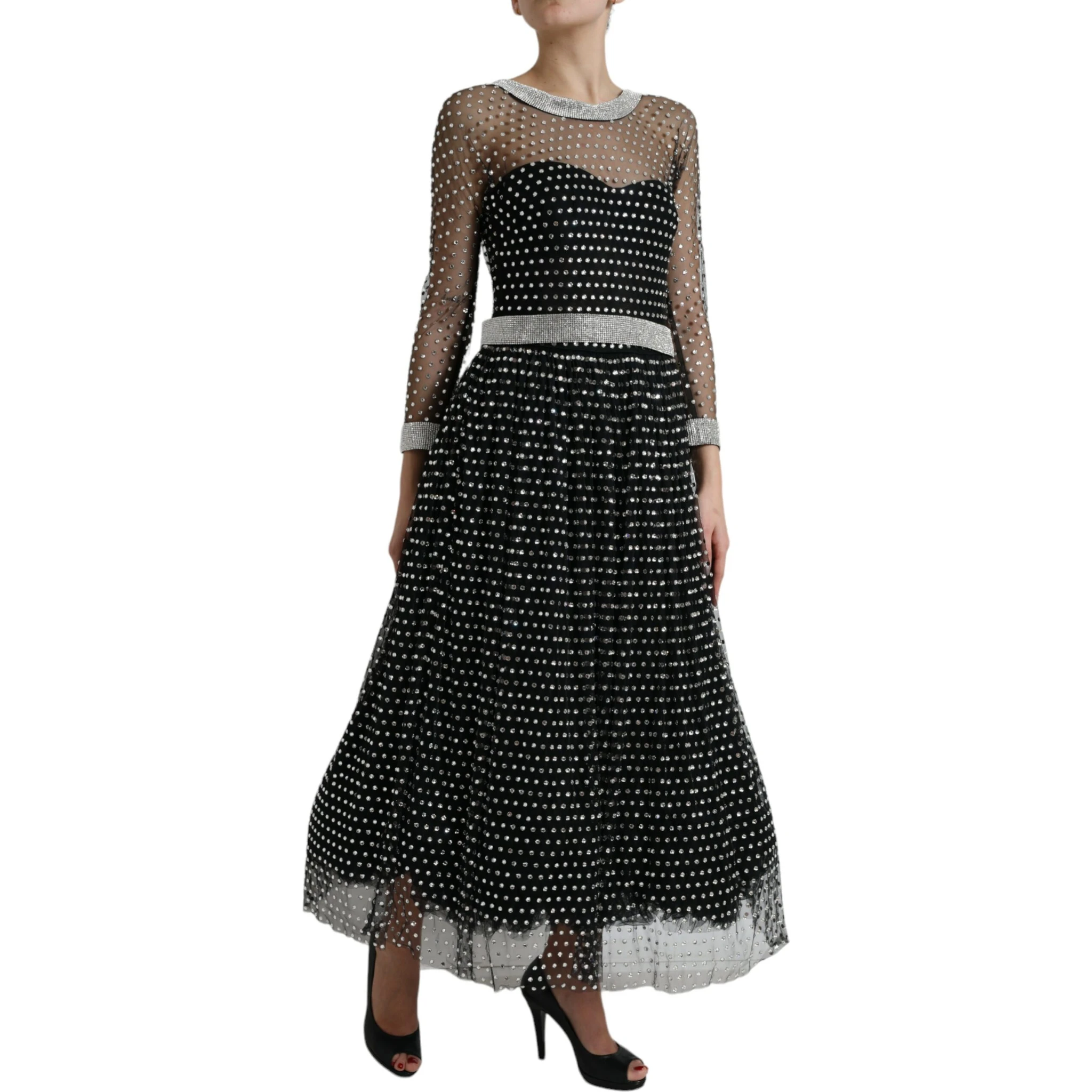 Black Crystal Embellished A-line Gown Dress
