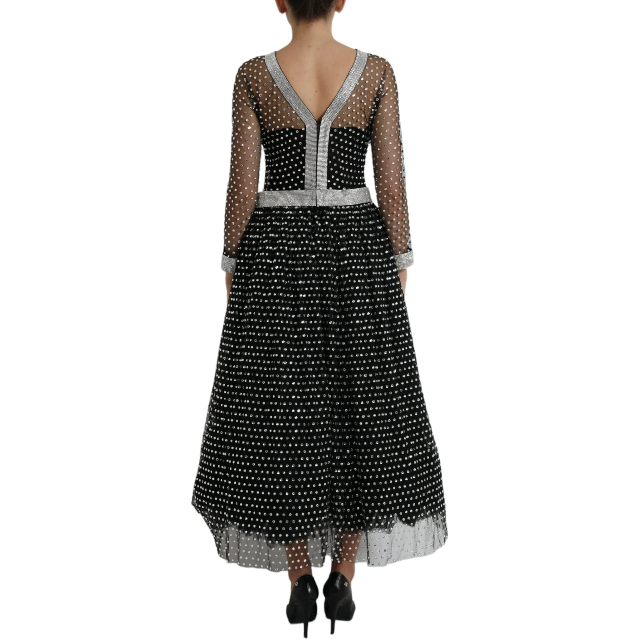 Black Crystal Embellished A-line Gown Dress