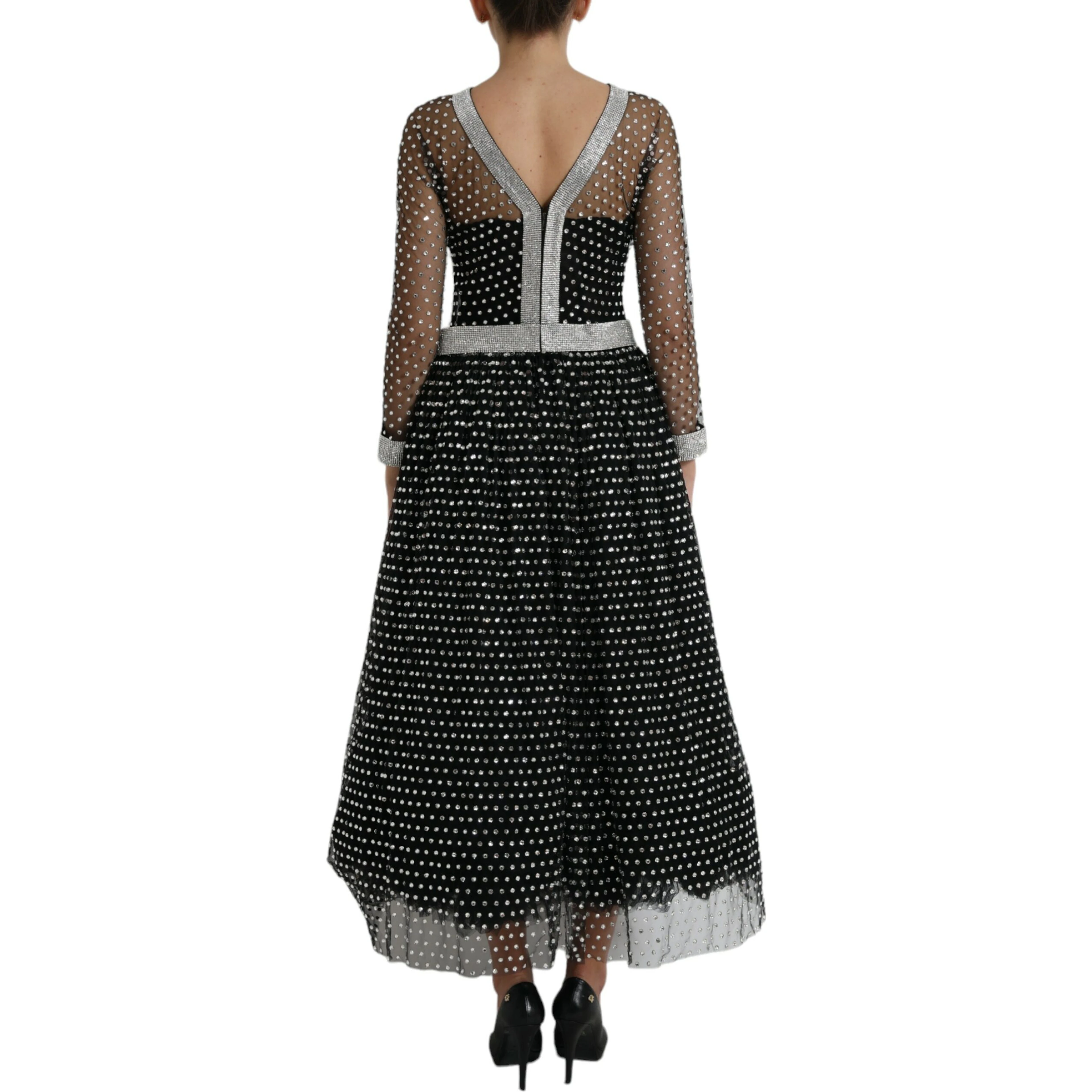 Black Crystal Embellished A-line Gown Dress