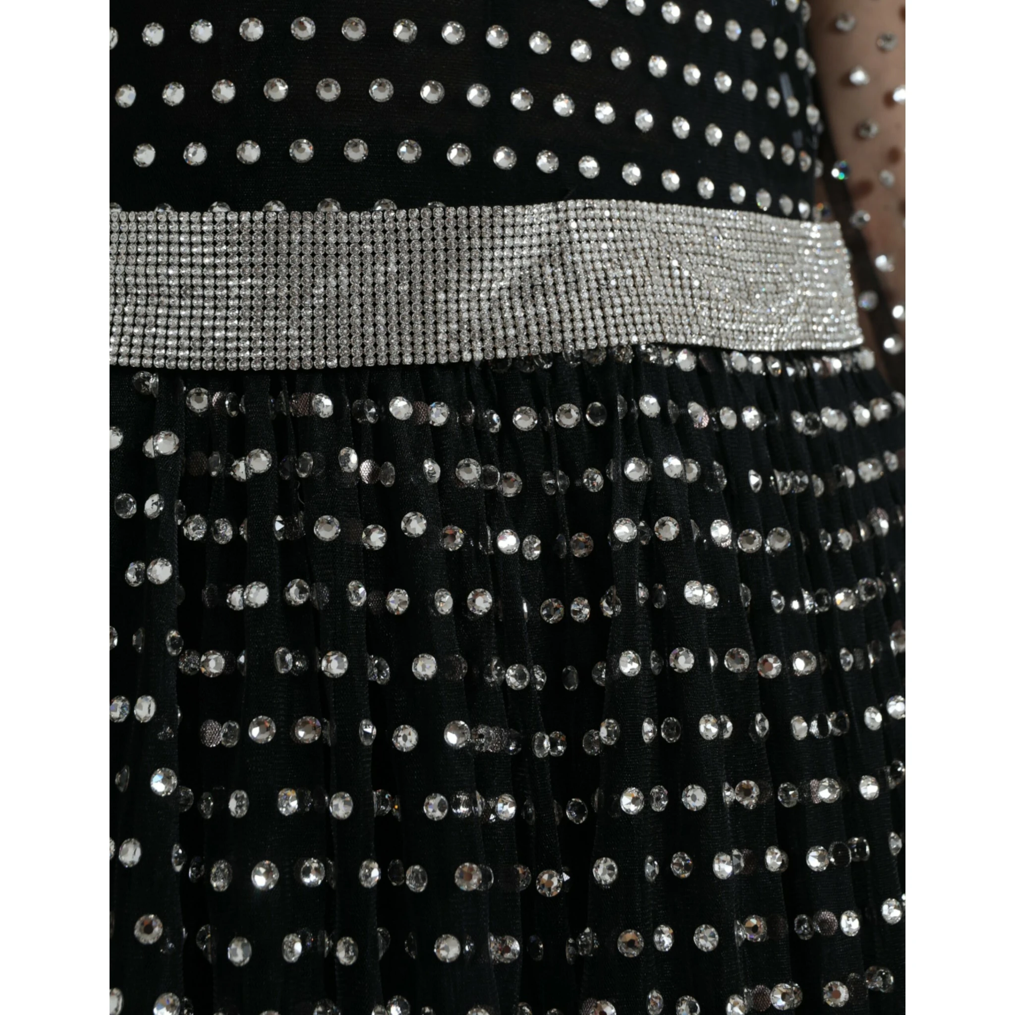 Black Crystal Embellished A-line Gown Dress