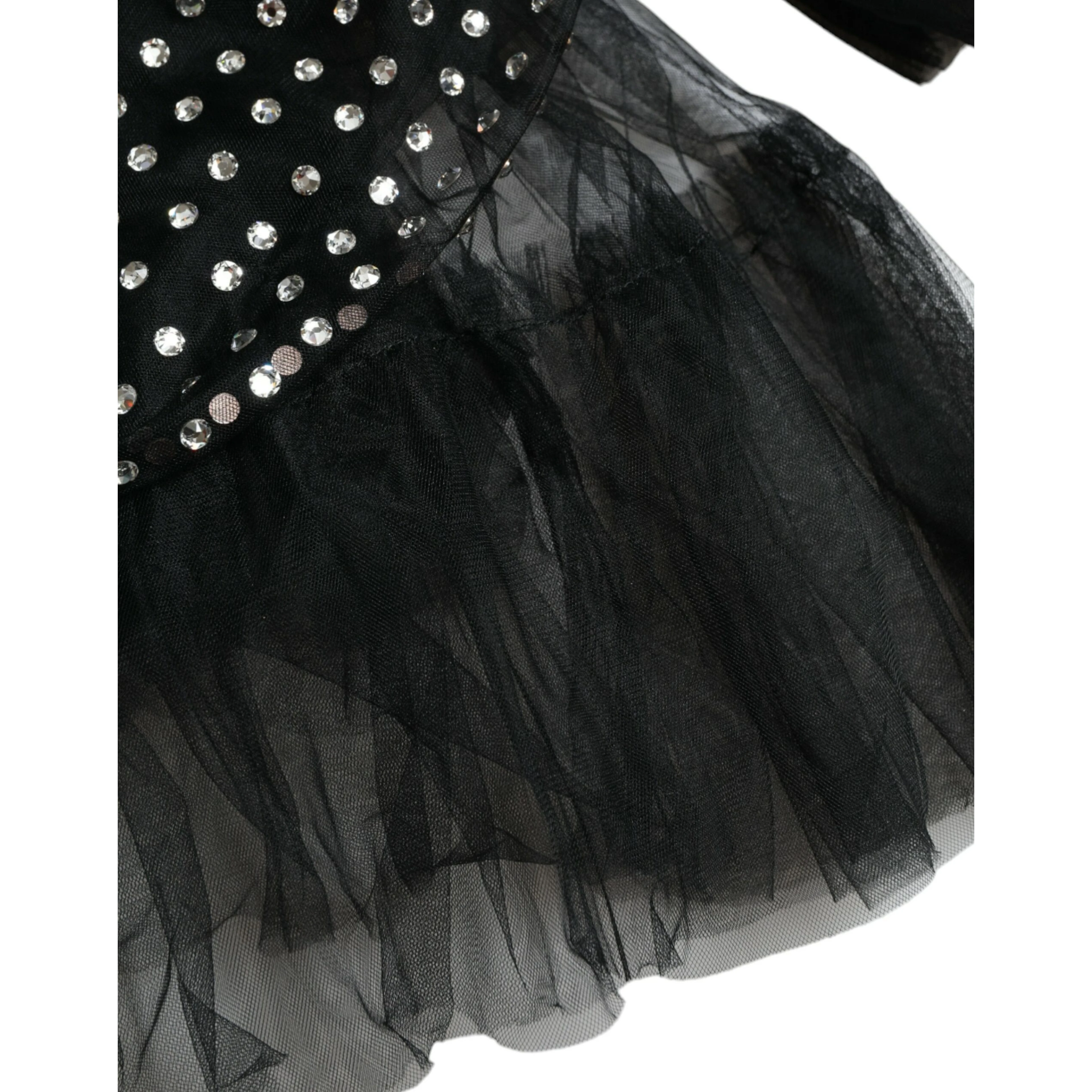 Black Crystal Embellished A-line Gown Dress