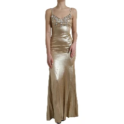 Metallic Gold Crystal Embellished Gown Dress
