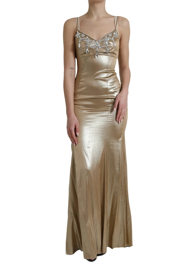 Metallic Gold Crystal Embellished Gown Dress