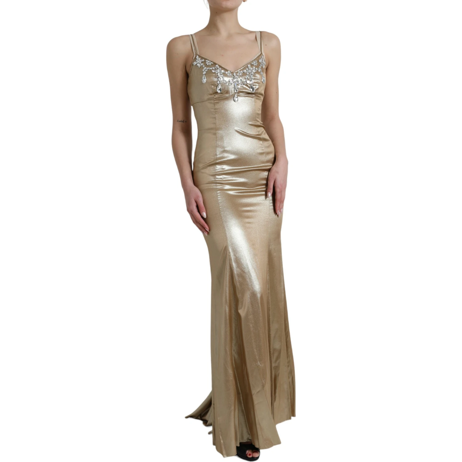 Metallic Gold Crystal Embellished Gown Dress