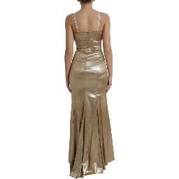 Metallic Gold Crystal Embellished Gown Dress
