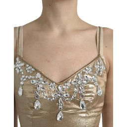 Metallic Gold Crystal Embellished Gown Dress