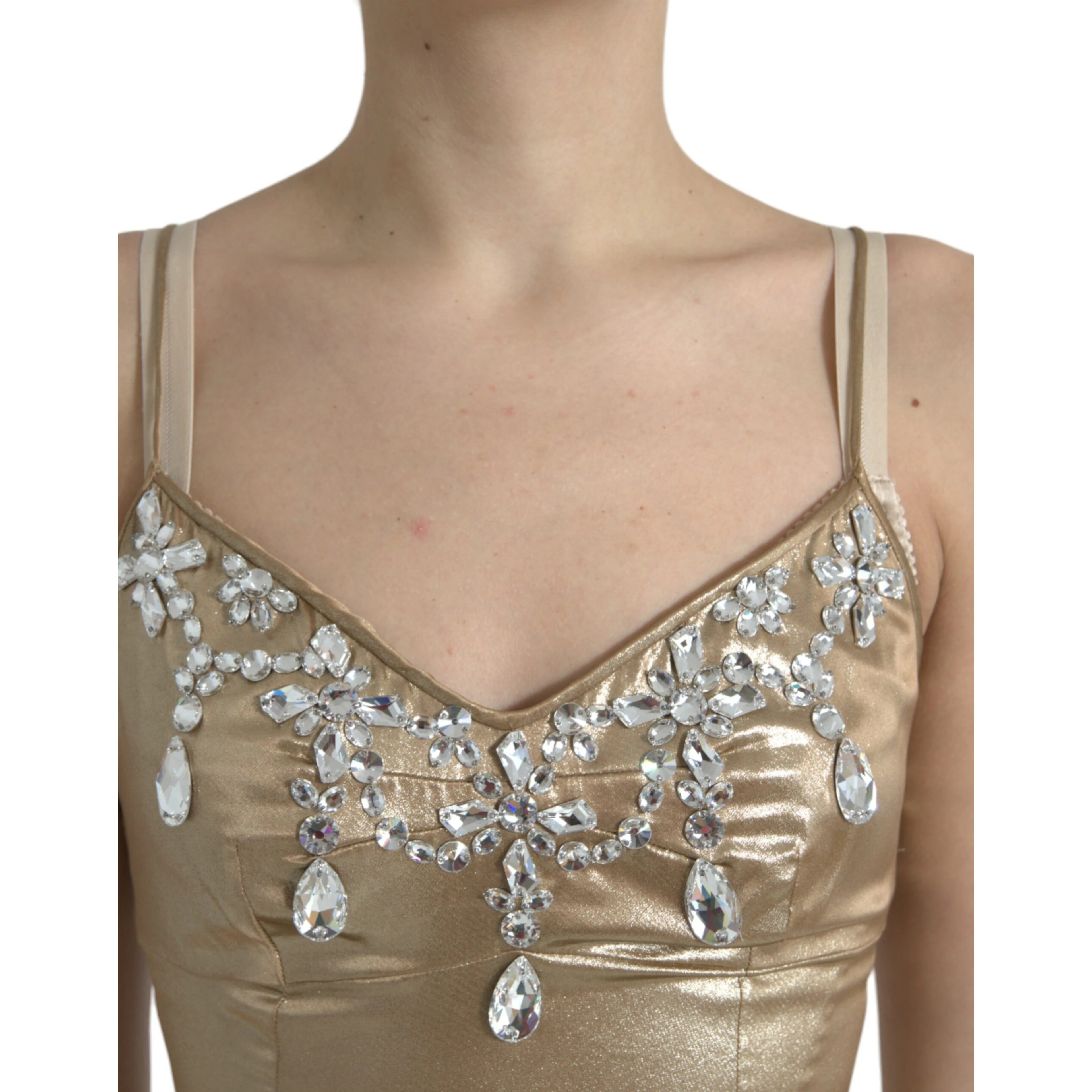 Metallic Gold Crystal Embellished Gown Dress