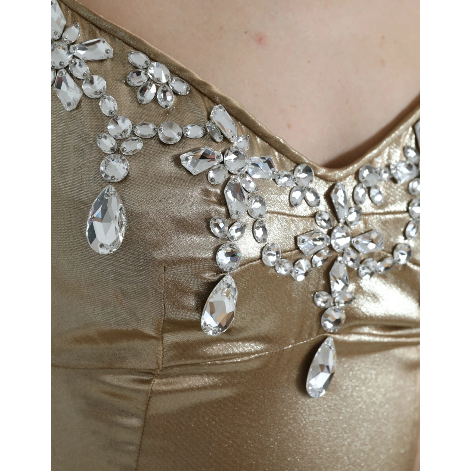Metallic Gold Crystal Embellished Gown Dress