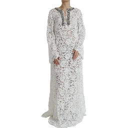 White Lace Crystal Embellished Shift Dress