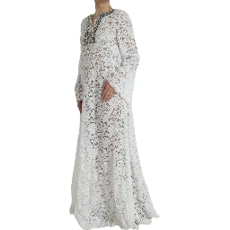 White Lace Crystal Embellished Shift Dress