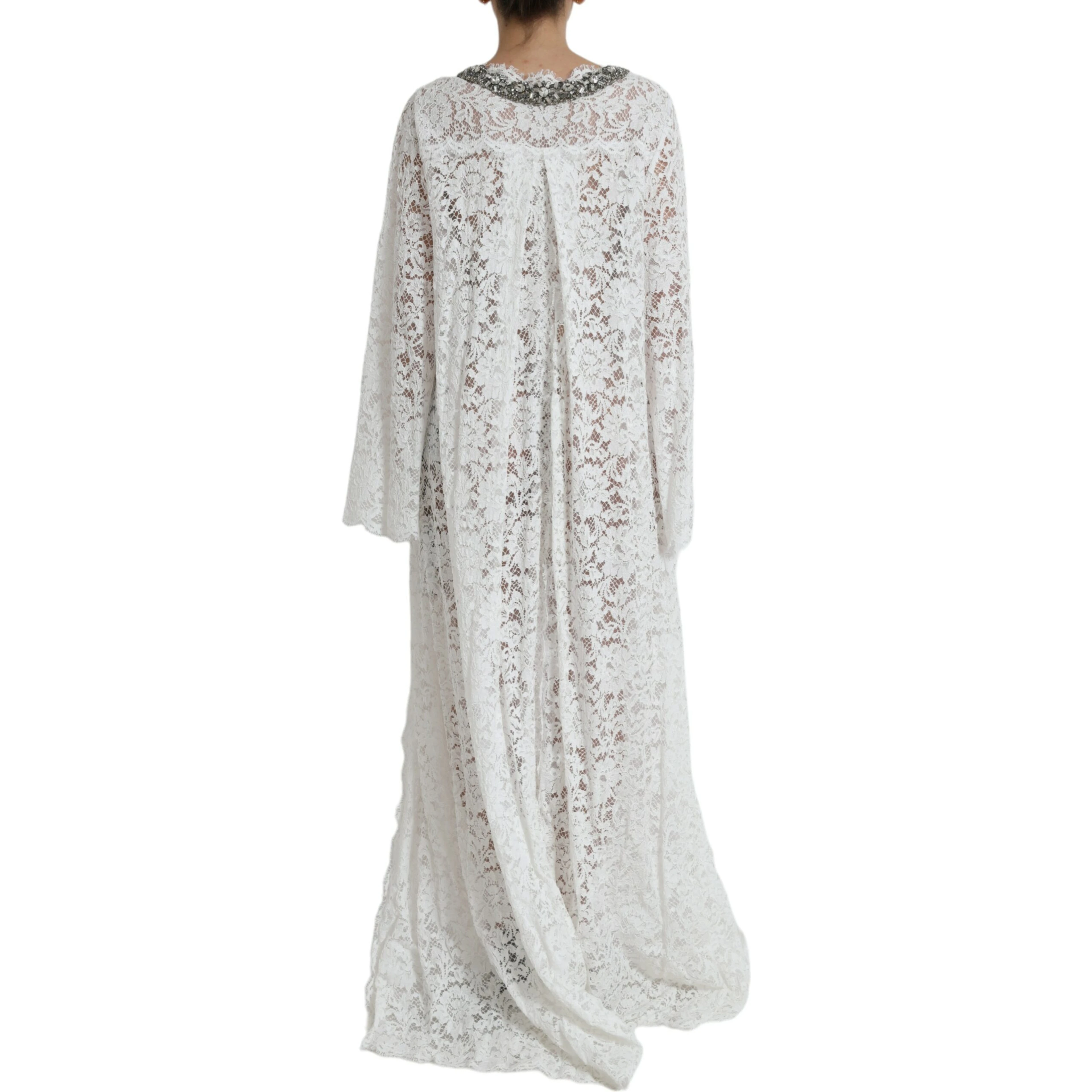 White Lace Crystal Embellished Shift Dress