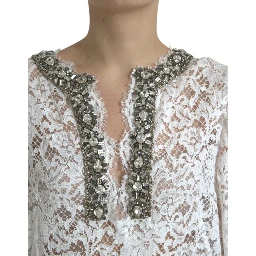 White Lace Crystal Embellished Shift Dress