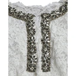 White Lace Crystal Embellished Shift Dress