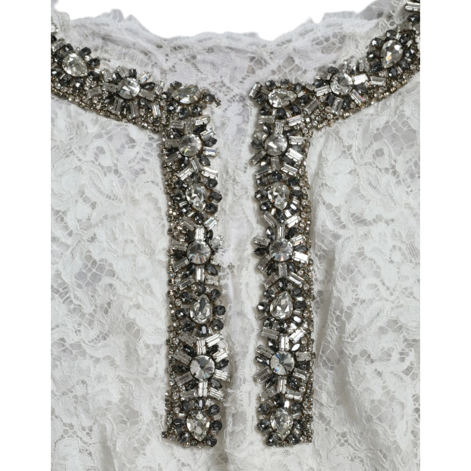 White Lace Crystal Embellished Shift Dress