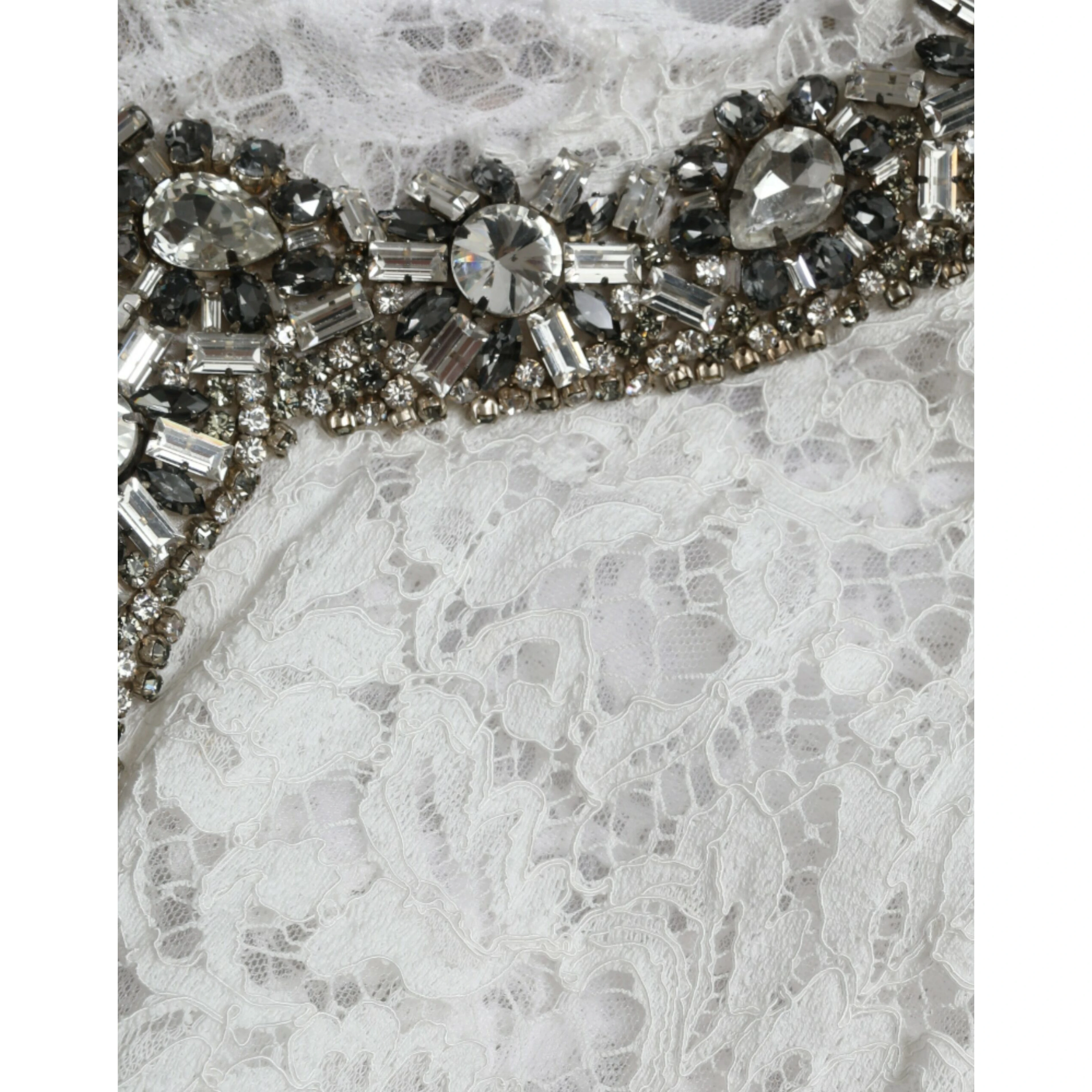 White Lace Crystal Embellished Shift Dress