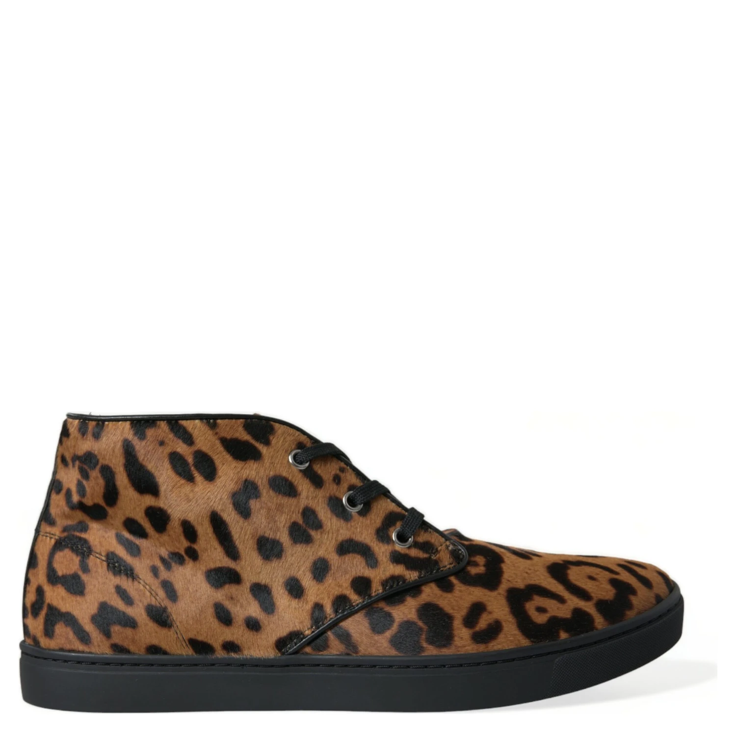 Brown Leopard Pony Hair Leather Sneakers Shoes