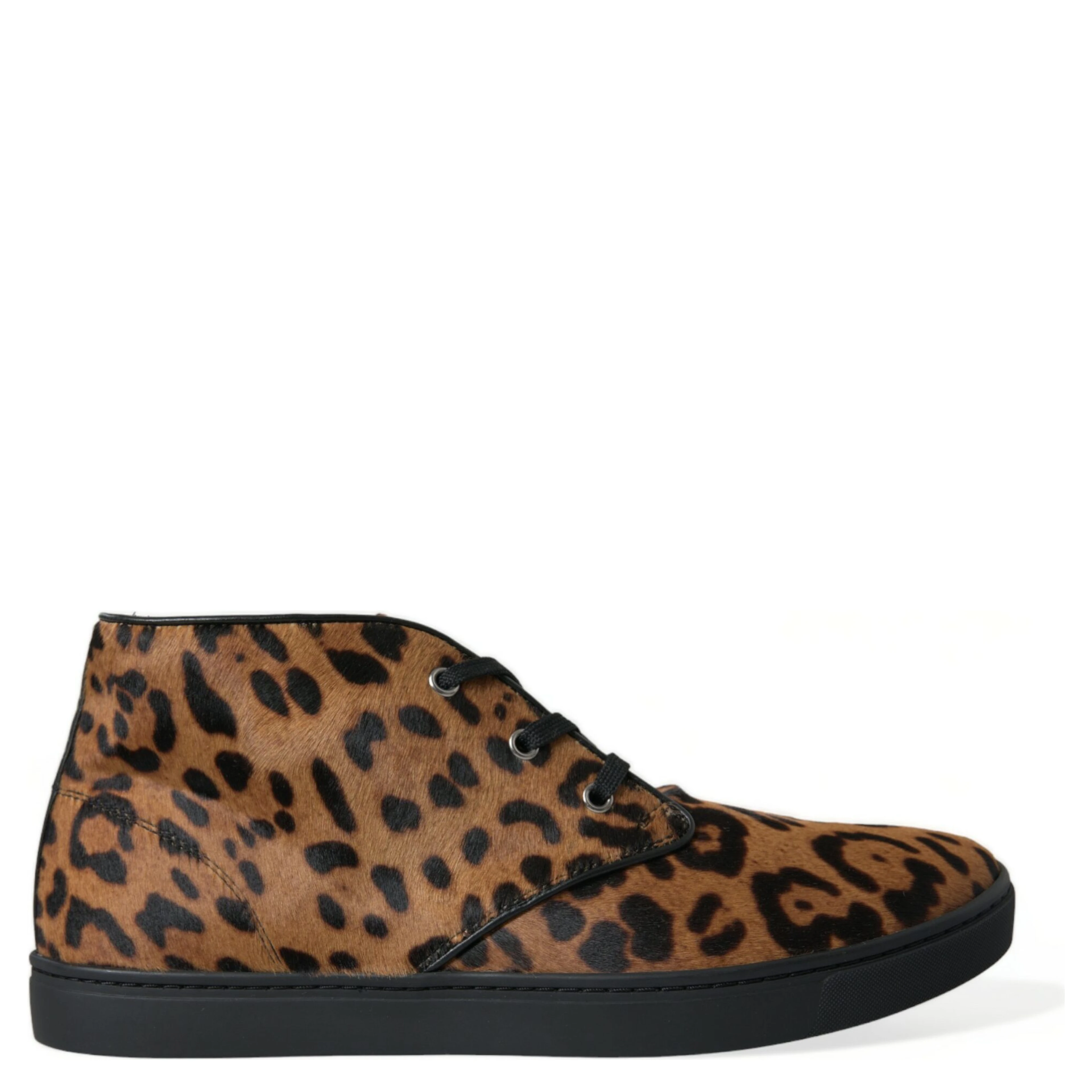 Brown Leopard Pony Hair Leather Sneakers Shoes