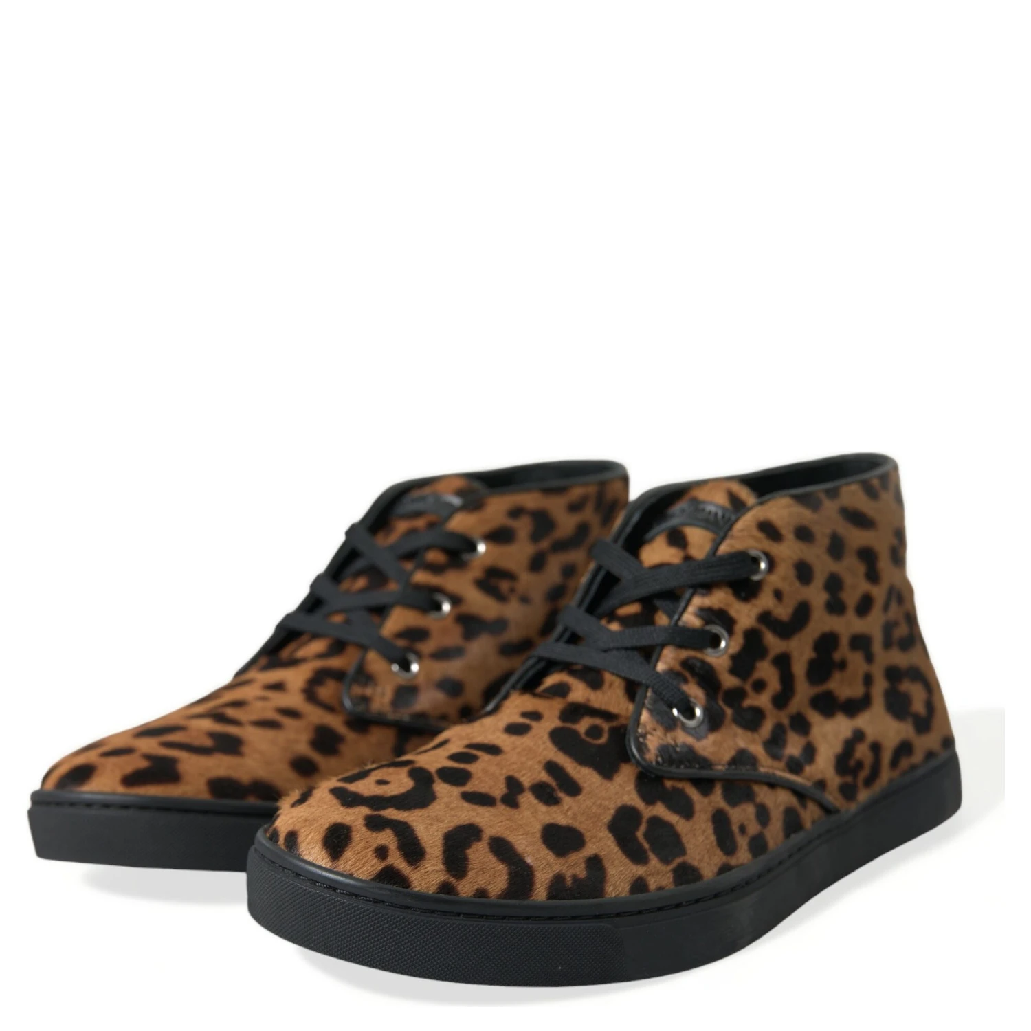 Brown Leopard Pony Hair Leather Sneakers Shoes