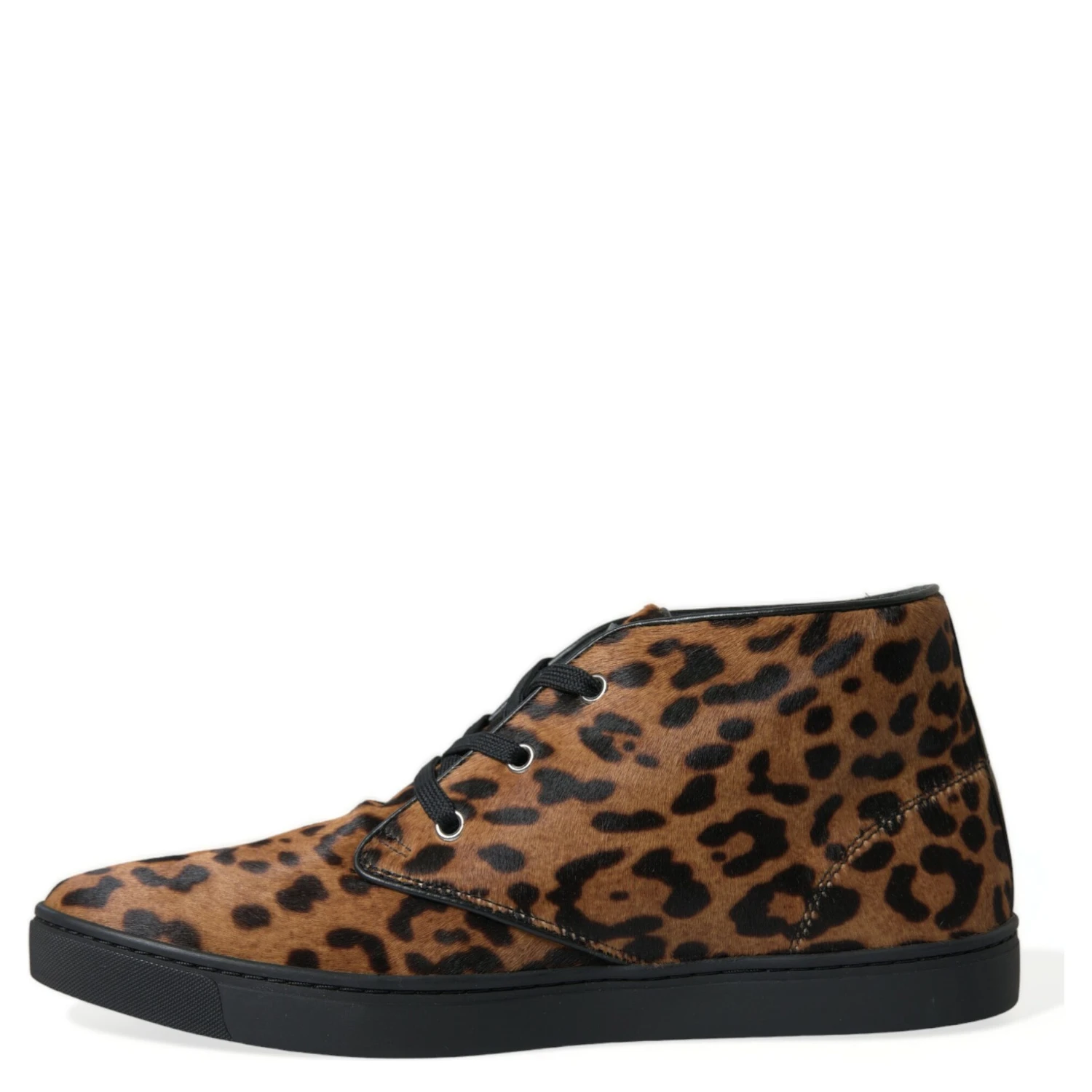 Brown Leopard Pony Hair Leather Sneakers Shoes