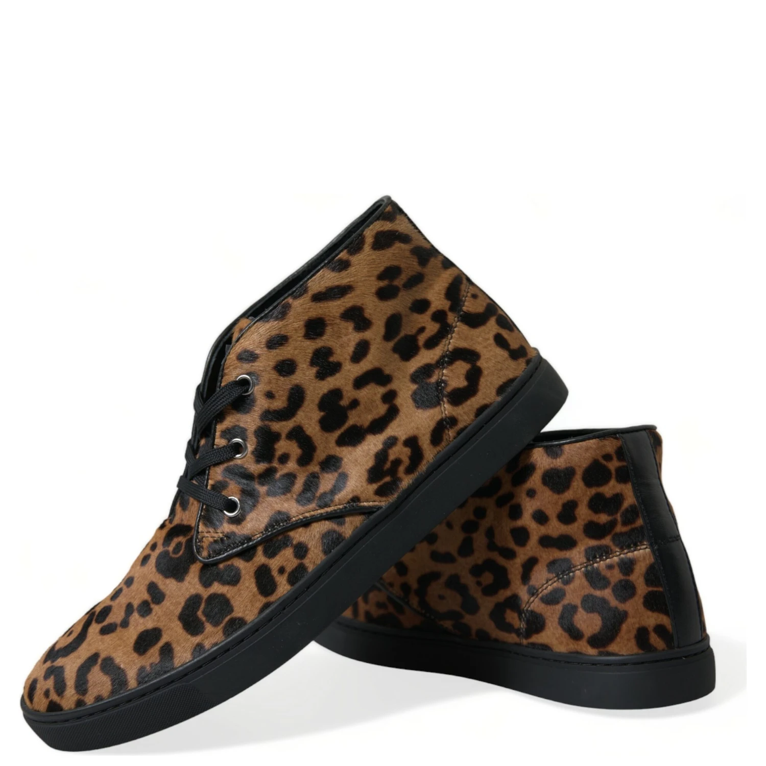 Brown Leopard Pony Hair Leather Sneakers Shoes