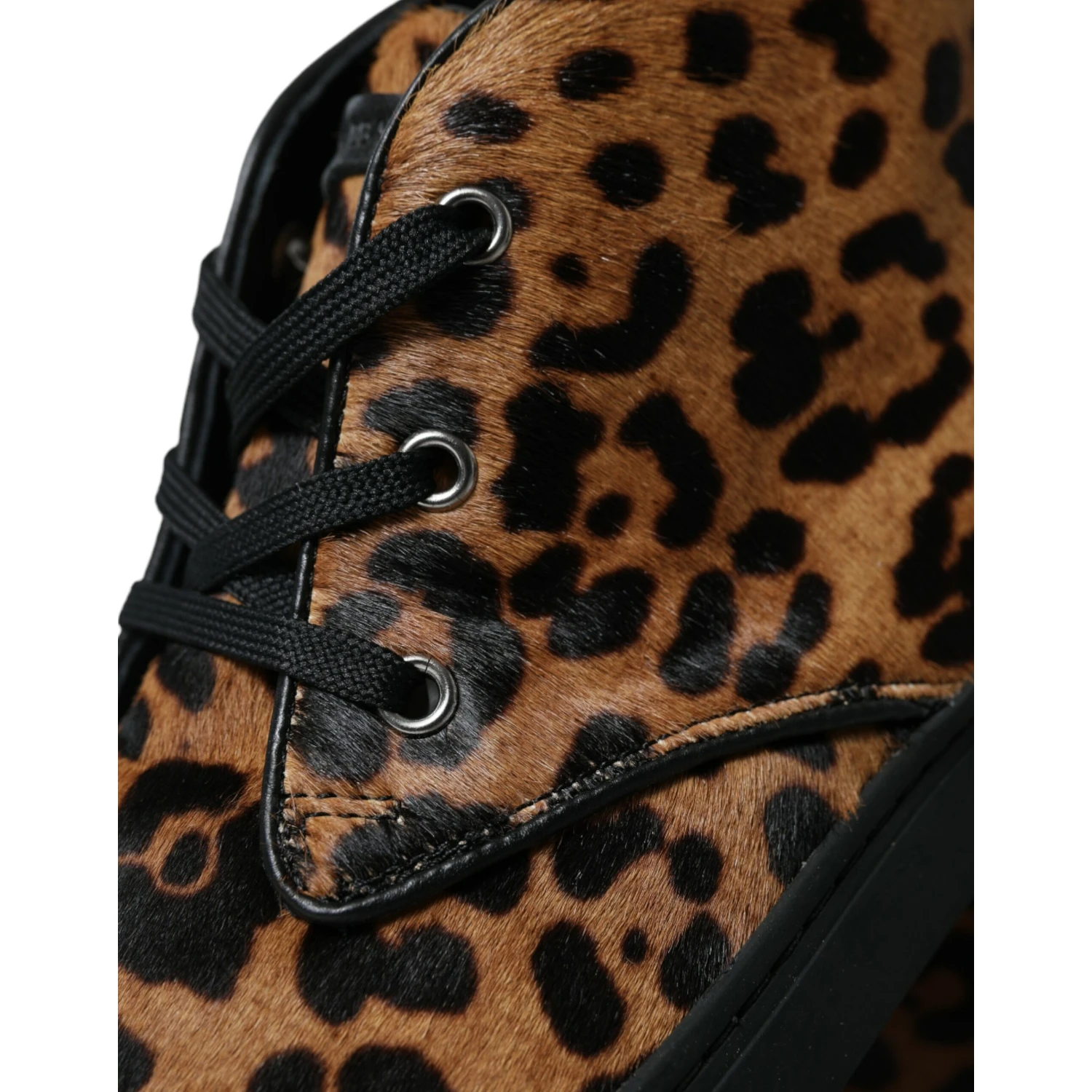 Brown Leopard Pony Hair Leather Sneakers Shoes