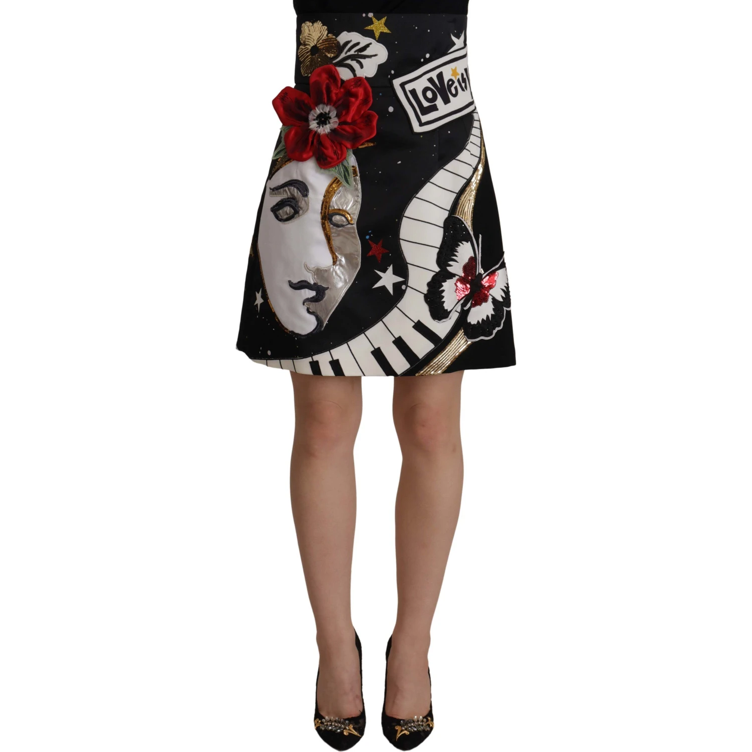 Black Love Clock Sequined Piano Skirt