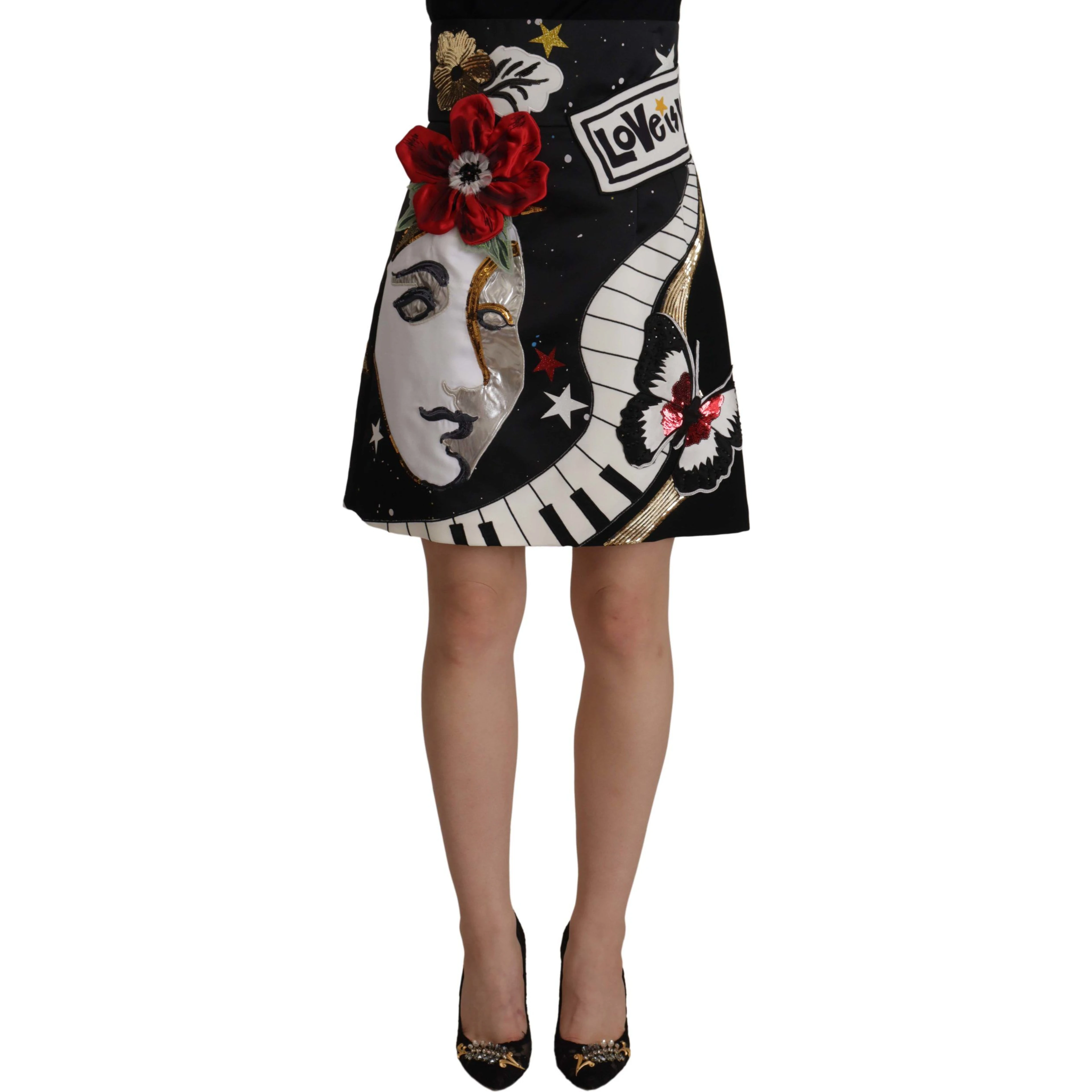 Black Love Clock Sequined Piano Skirt