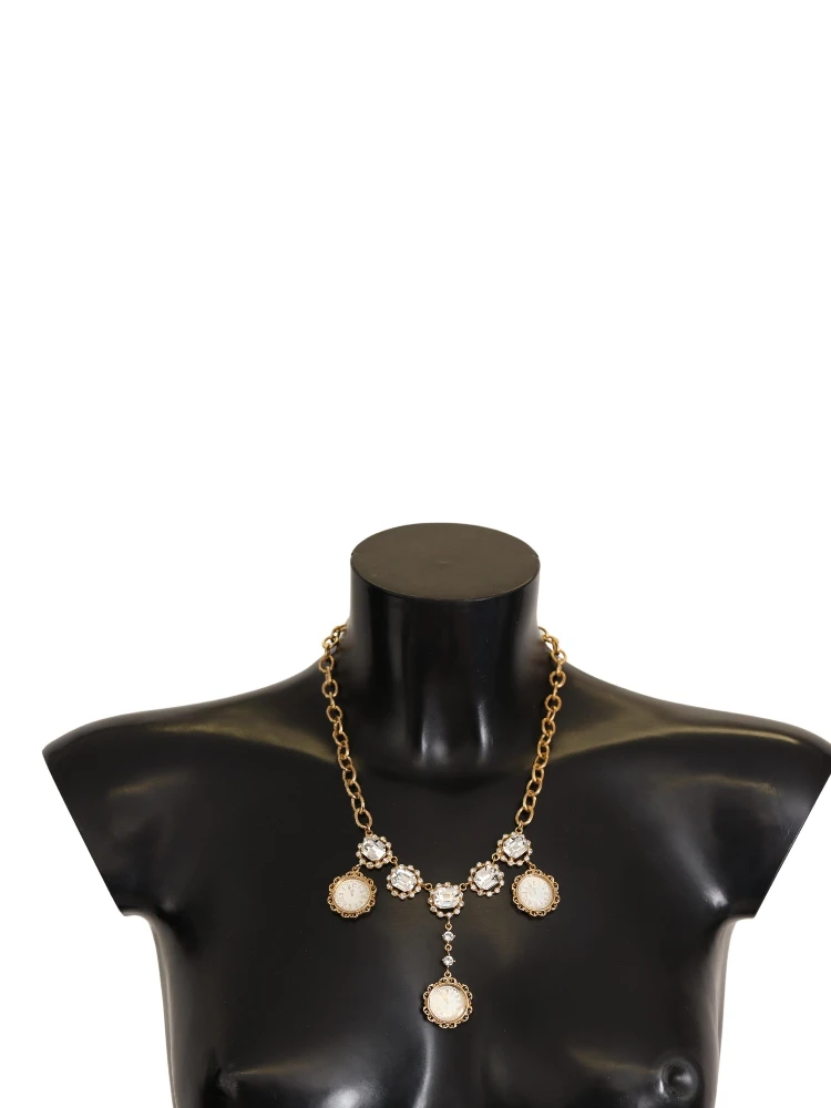 Gold Clock Statement Crystal Chain Necklace
