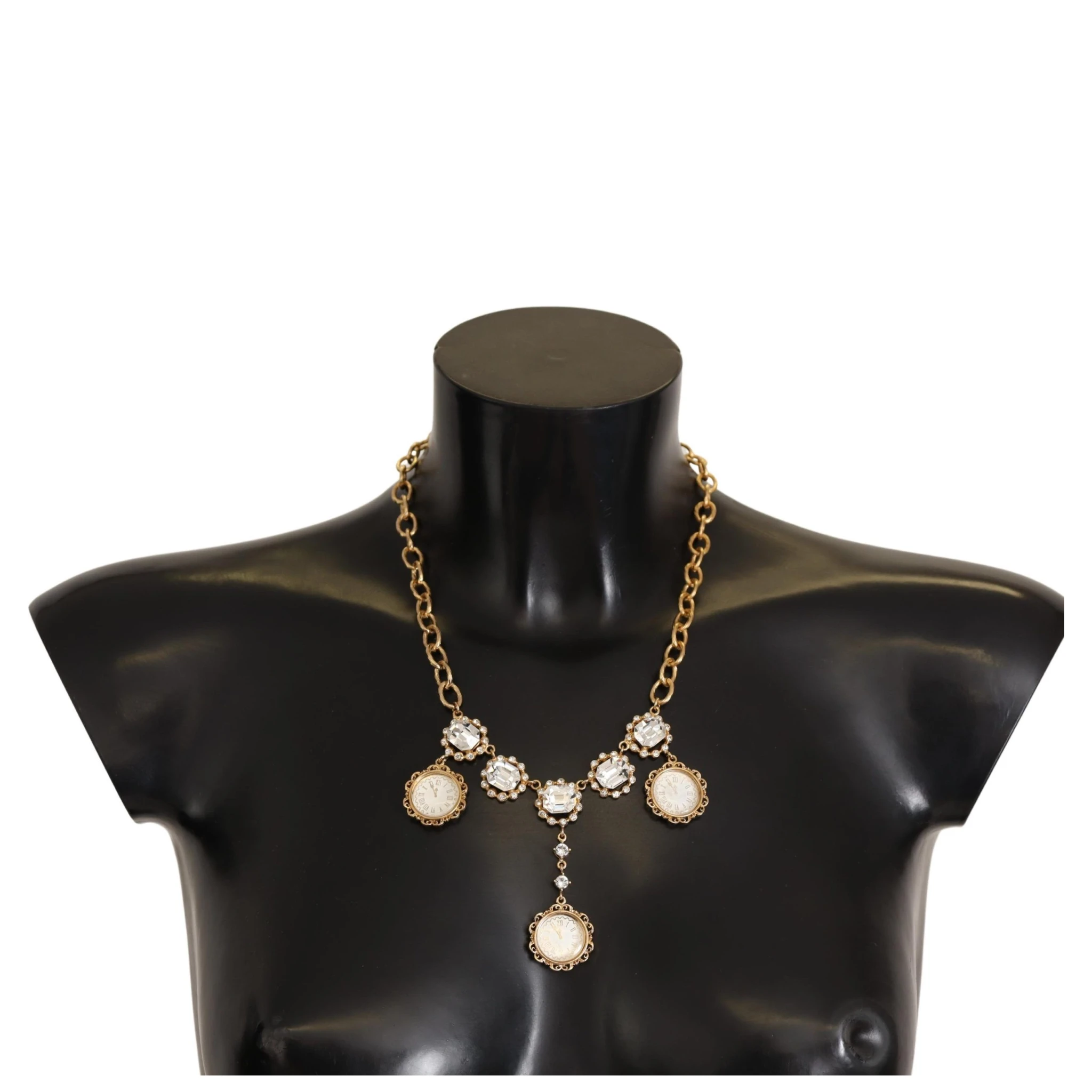 Gold Clock Statement Crystal Chain Necklace