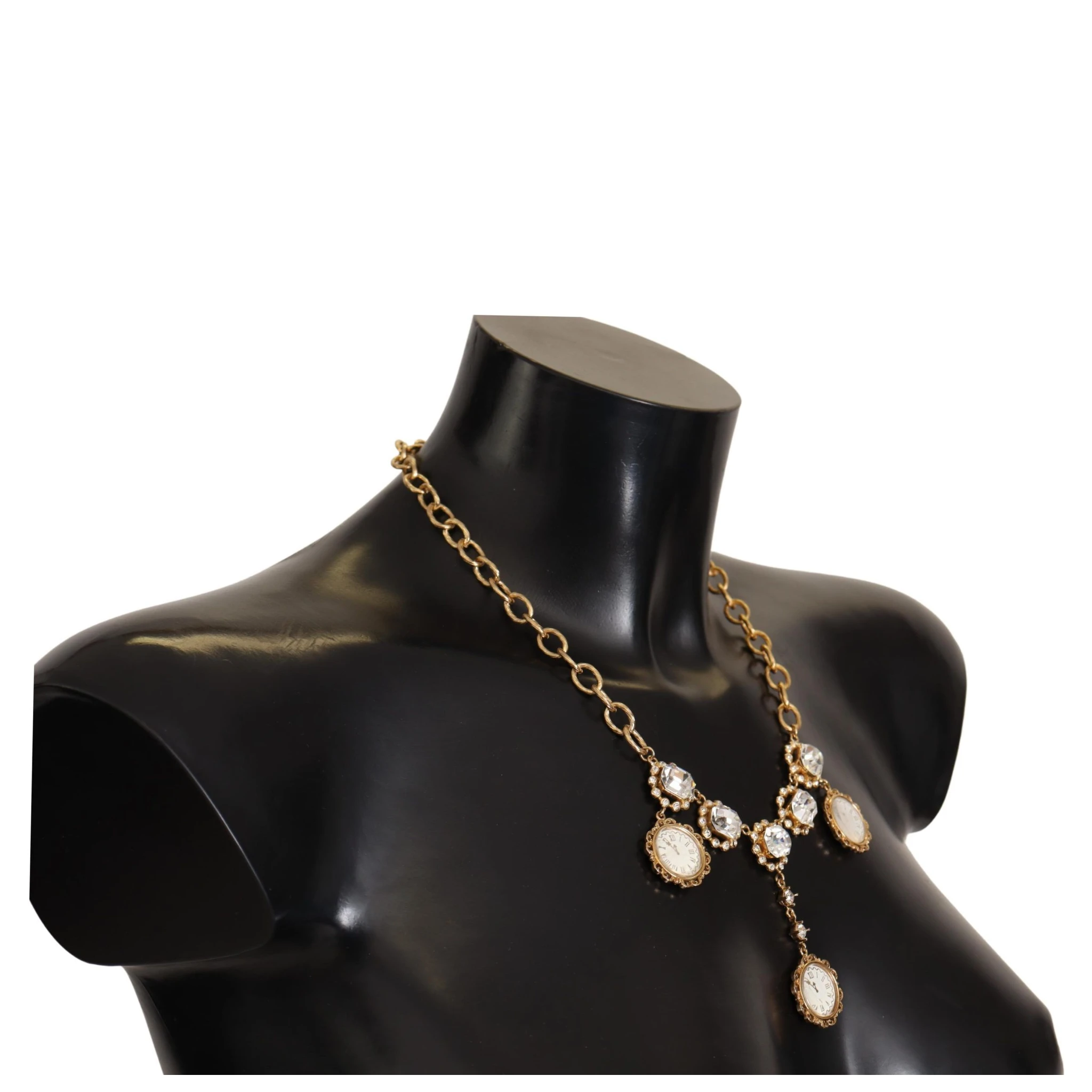 Gold Clock Statement Crystal Chain Necklace