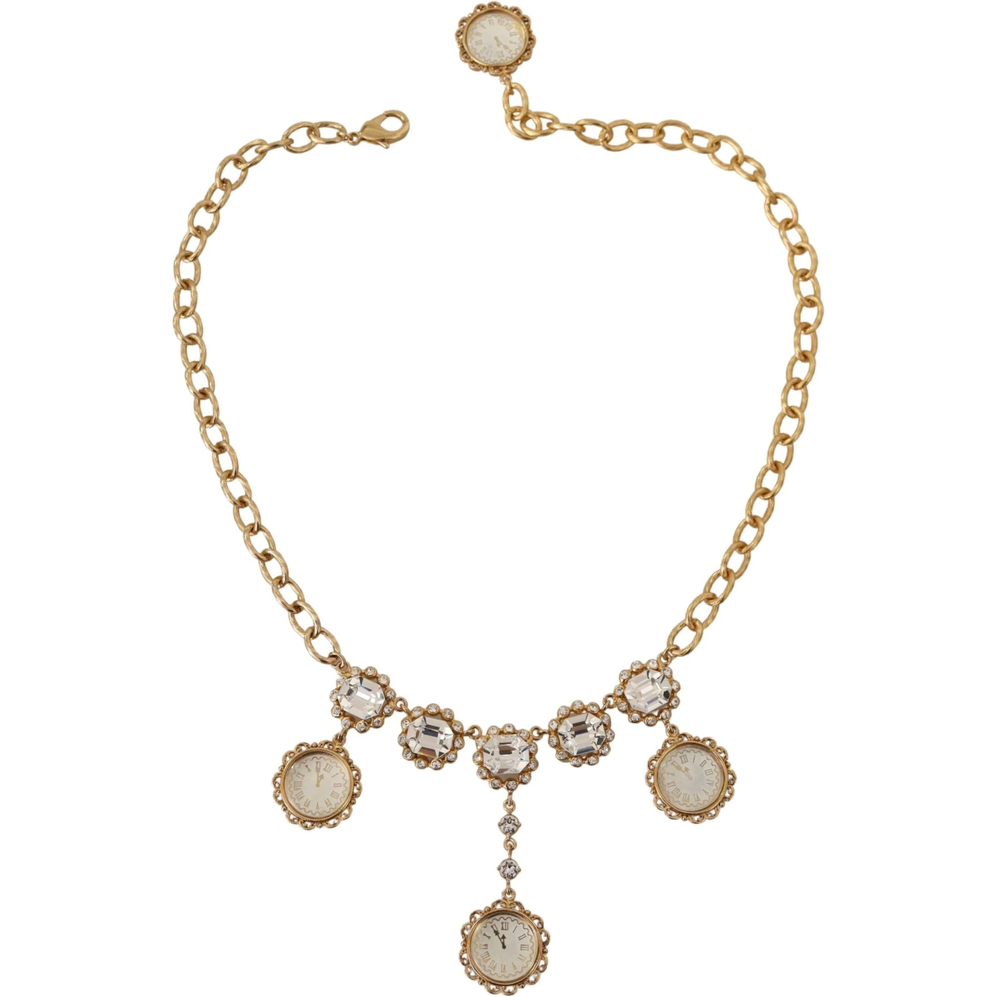 Gold Clock Statement Crystal Chain Necklace