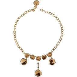 Gold Clock Statement Crystal Chain Necklace