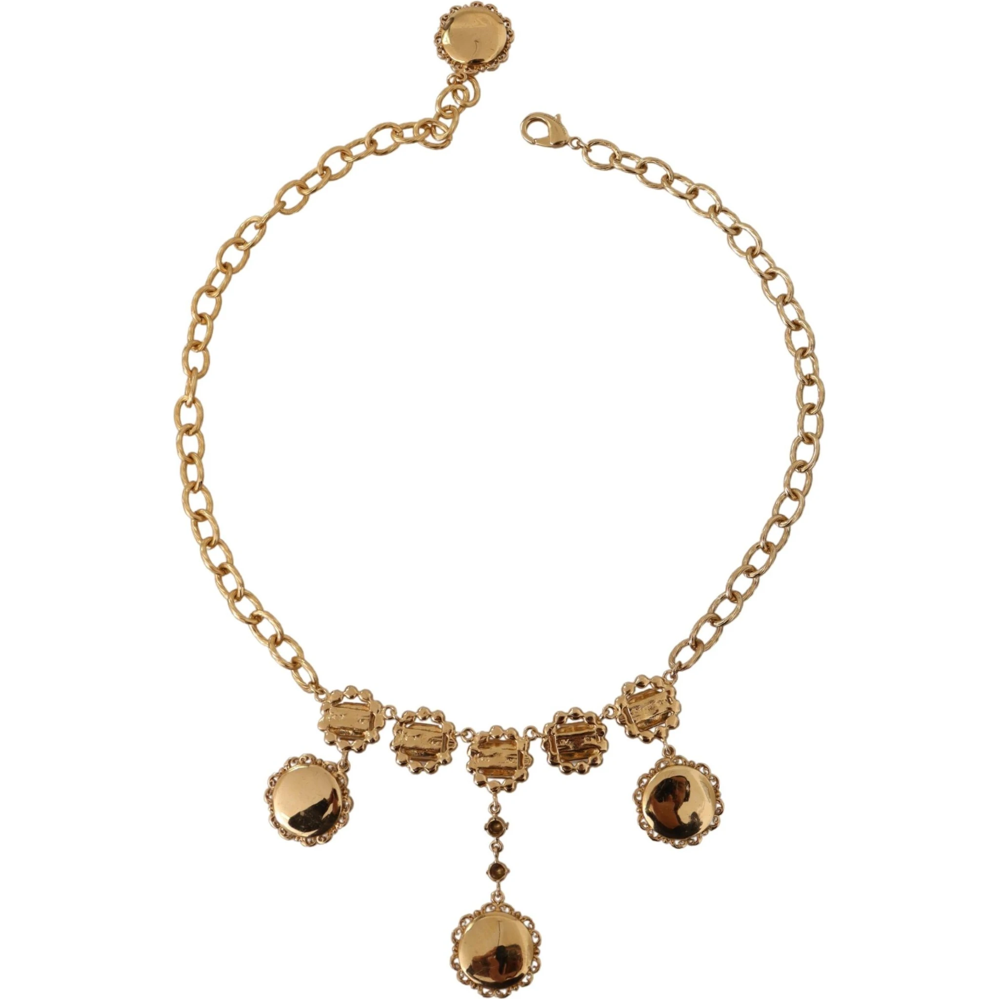 Gold Clock Statement Crystal Chain Necklace