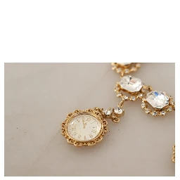 Gold Clock Statement Crystal Chain Necklace