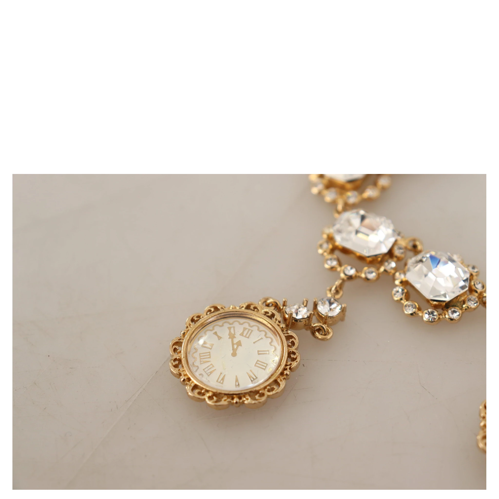 Gold Clock Statement Crystal Chain Necklace