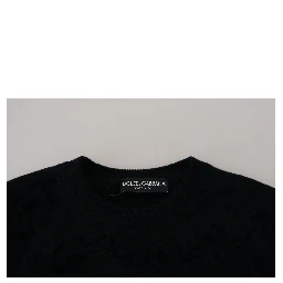 Black Wool Logo Pattern Crewneck Pullover Sweater