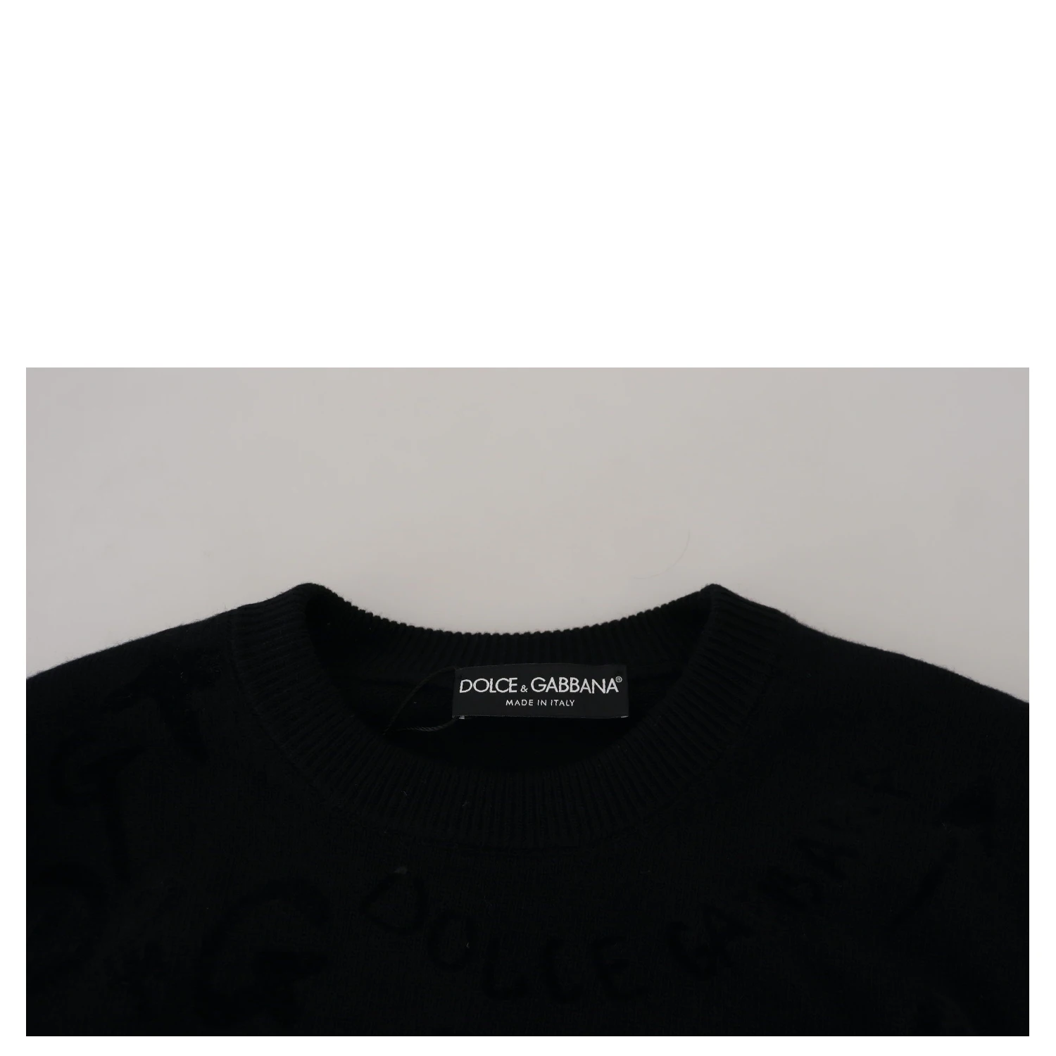 Black Wool Logo Pattern Crewneck Pullover Sweater