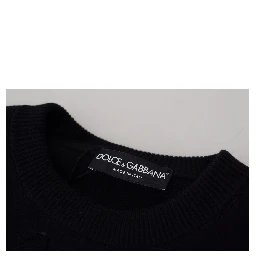 Black Wool Logo Pattern Crewneck Pullover Sweater