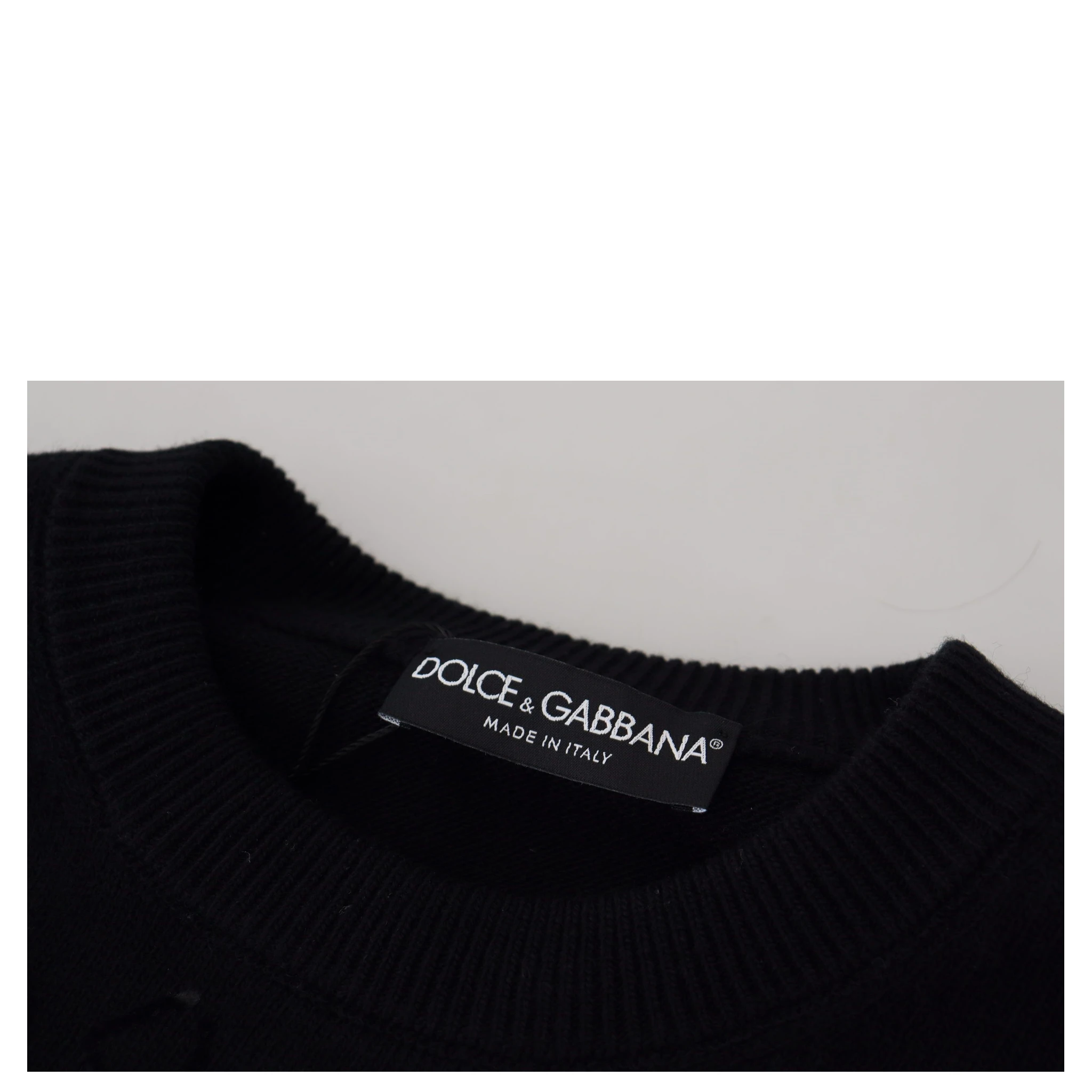 Black Wool Logo Pattern Crewneck Pullover Sweater