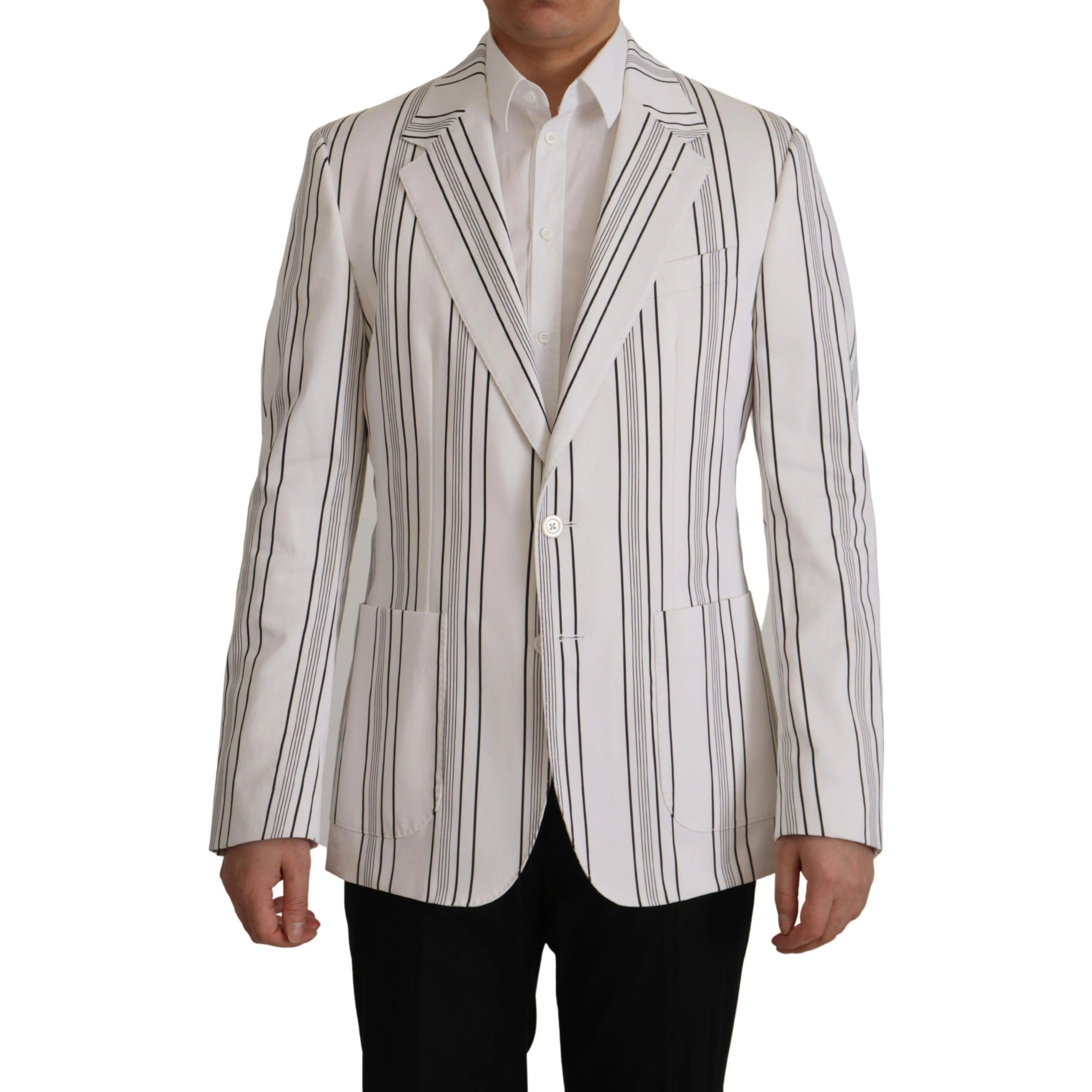 White Stripes Cotton Single Breasted Blazer
