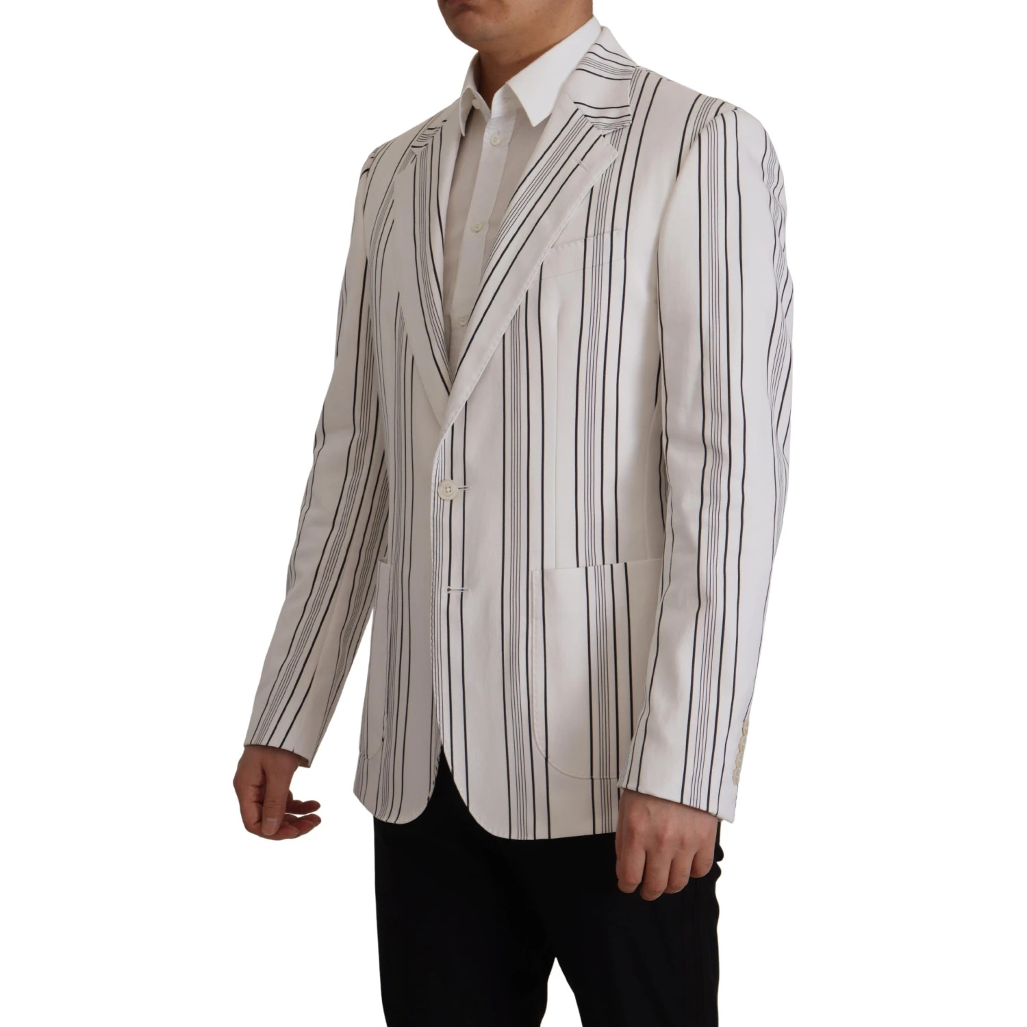 White Stripes Cotton Single Breasted Blazer