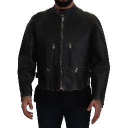Black Leather Zipper Biker Coat Jacket