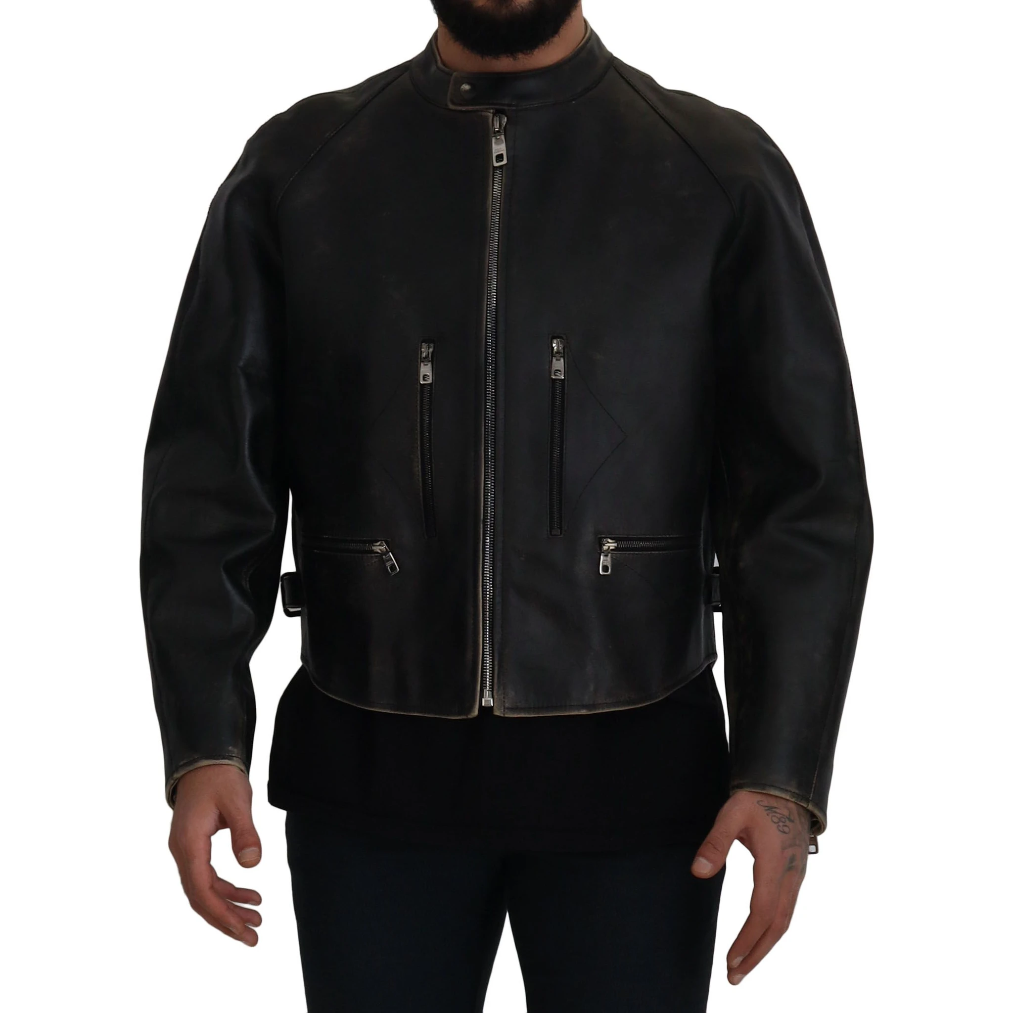 Black Leather Zipper Biker Coat Jacket