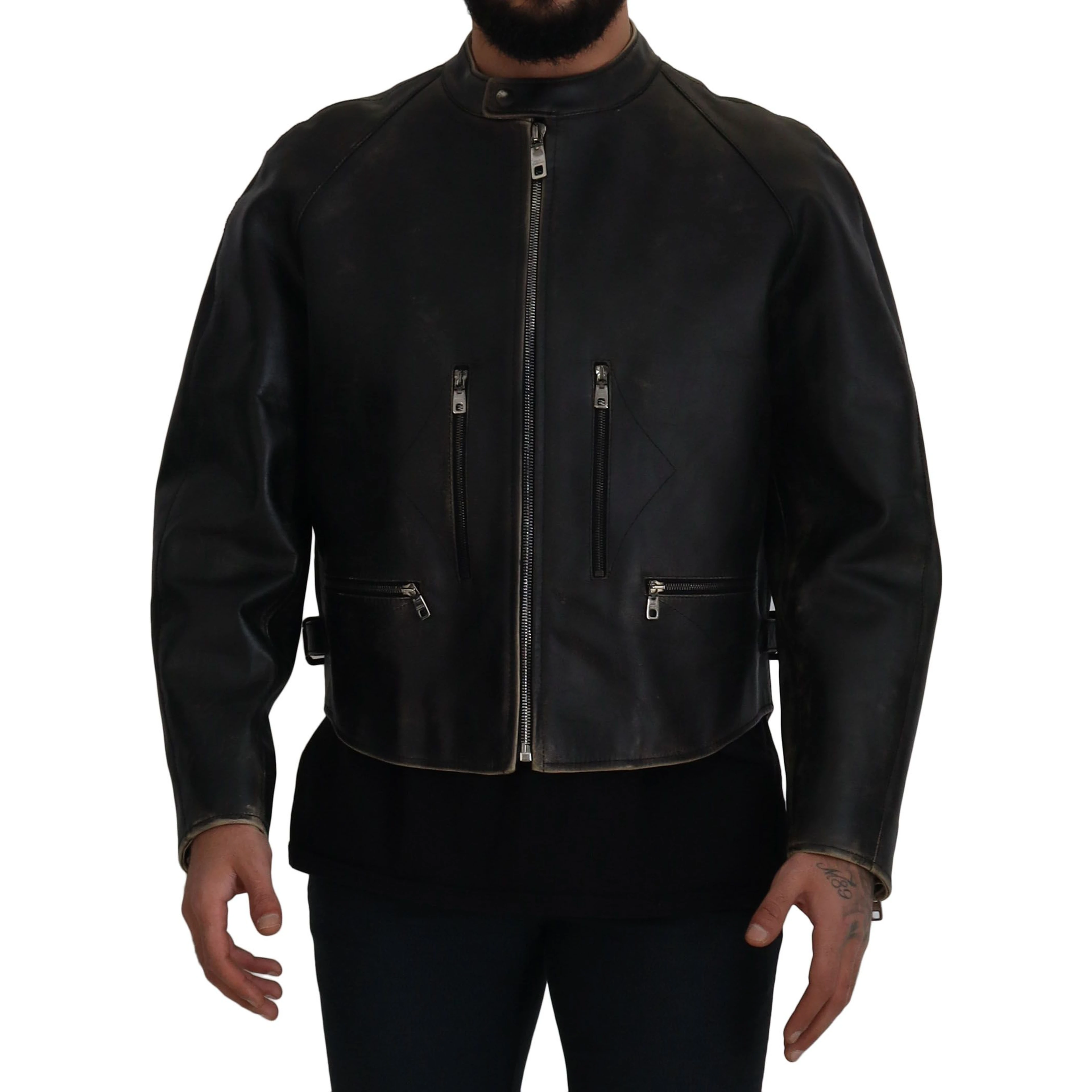 Black Leather Zipper Biker Coat Jacket