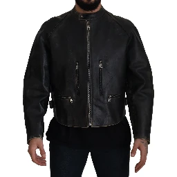 Black Leather Zipper Biker Coat Jacket